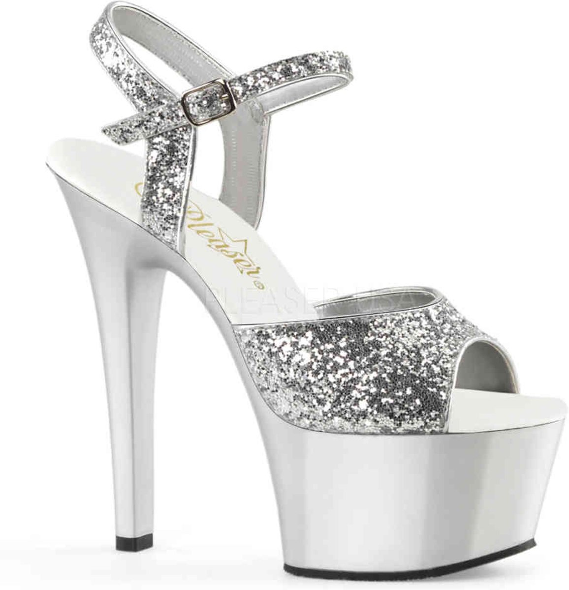 EU 36 = US 6 | ASPIRE-609G | 6 Heel, 2 1/4 PF Glitter Ankle Strap Sandal